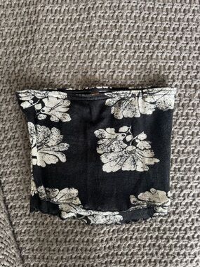 Free People Black and Cream Floral Tube Top